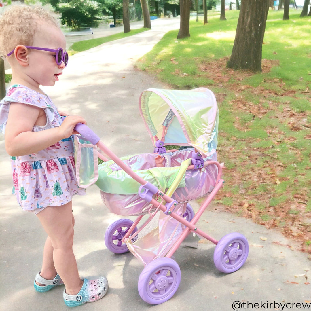 Olivia’s Little World Deluxe 2-in-1 Baby Dolls Stroller, Iridescent Rainbow