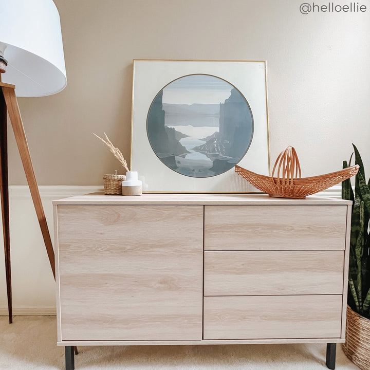 Teamson Home Cairo Industrial-Chic Mid-Century Modern 1 Door, 2 Shelf, 3 Drawer Storage Sideboard, Oak- FINAL SALE