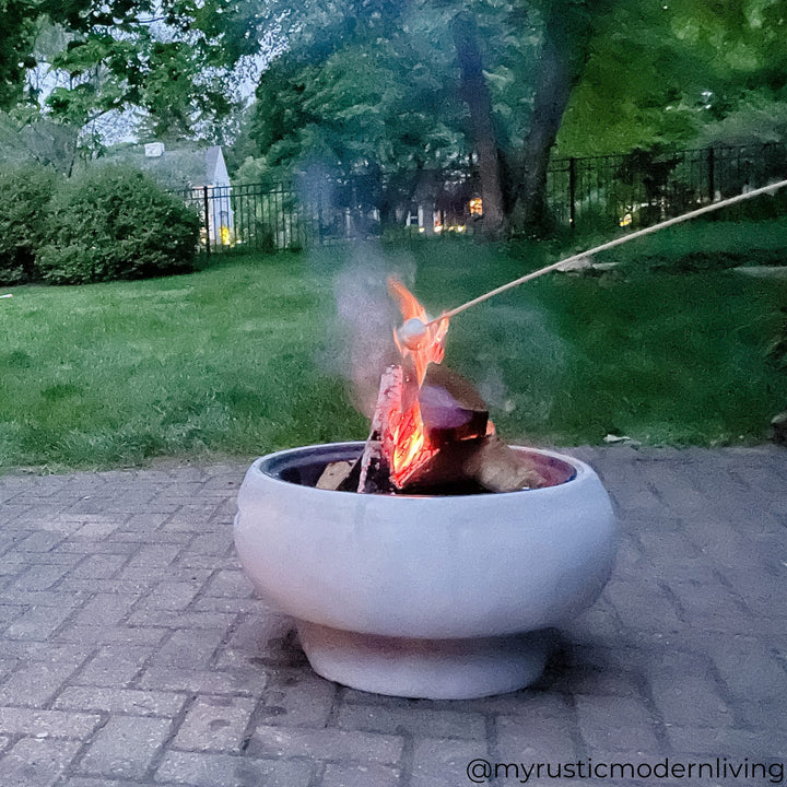 Teamson Home 20.87" Outdoor Round Faux Concrete Wood Burning Fire Pit with Accessories, Gray -FINAL SALE