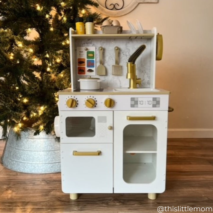Teamson Kids Little Chef Memphis Play Kitchen + Accessories, White/Gold