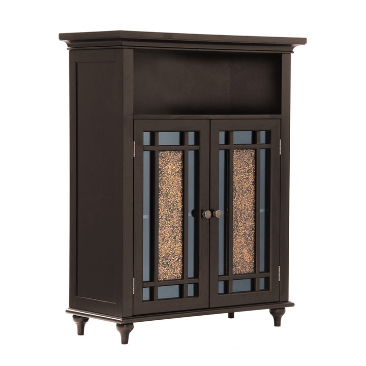 Side view of a dark espresso floor cabinet