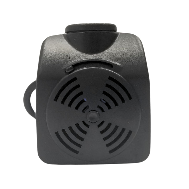 A black submersible pump with vents and a dial to adjust the flow