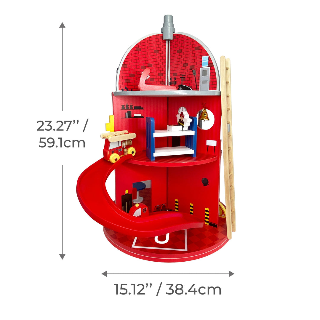 Firestation with product dimensions shown