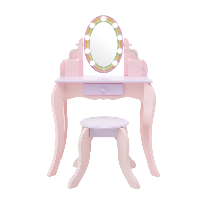 Fantasy Fields Little Princess Rapunzel Vanity with LED Illuminated Mirror with stool