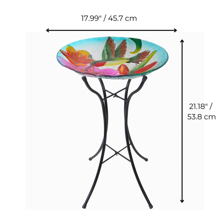 the dimensions are shown next to the birdbath