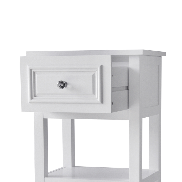 Close up of the storage drawer and crystal knob