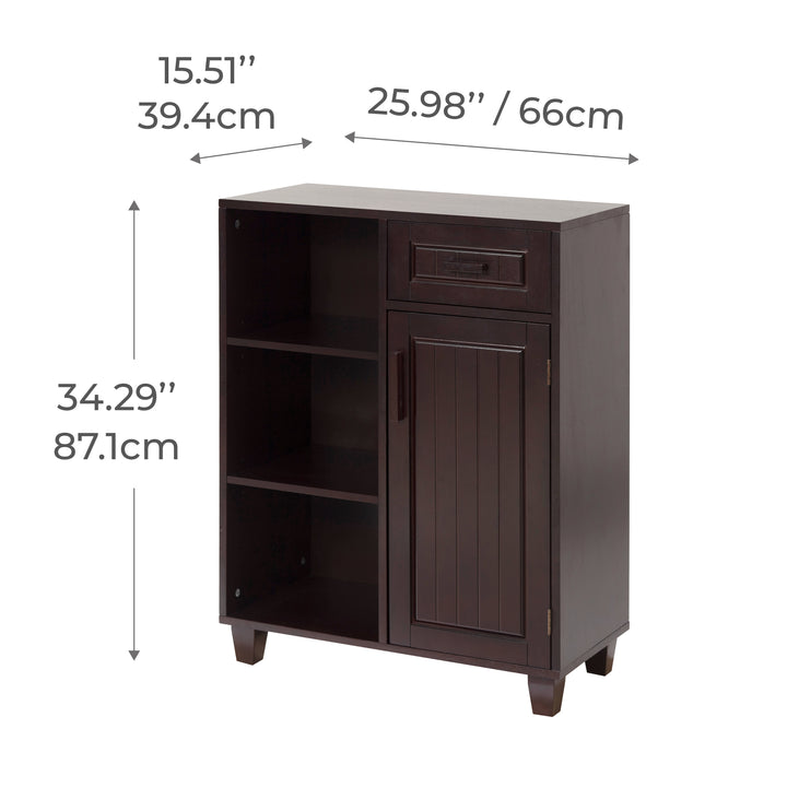 Teamson Home Catalina Single Door Free Standing Cabinet with Open Shelves and Drawer -FINAL SALE