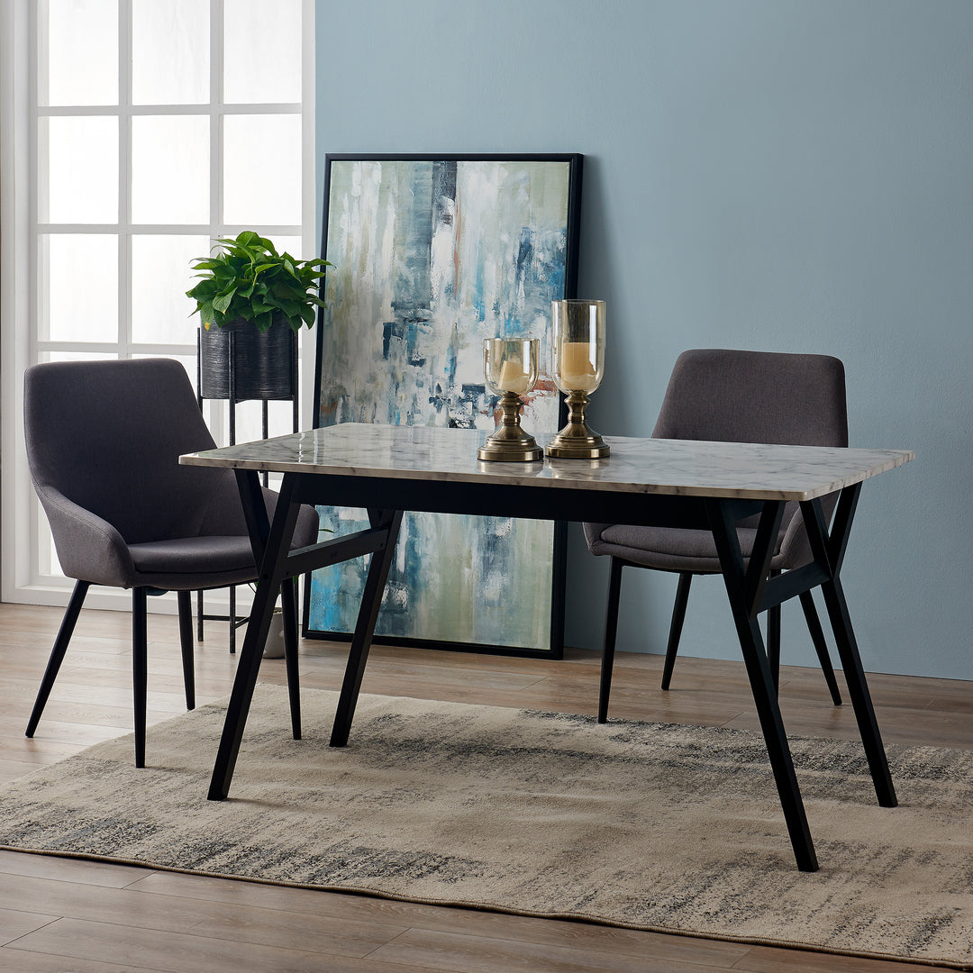 Teamson Home Ashton Rectangular Marble-Look Dining Table with Wood Base, Marble/Black -FINAL SALE