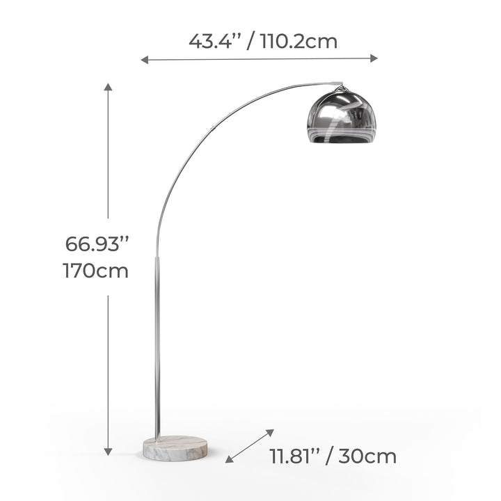 Dimensional graphic for an arc lamp in inches and centimeters