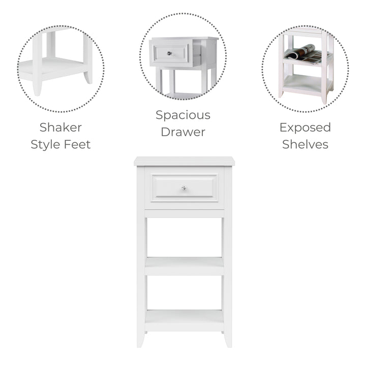 Teamson Home Dawson Side Table with Drawer and Open Shelves, White- FINAL SALE