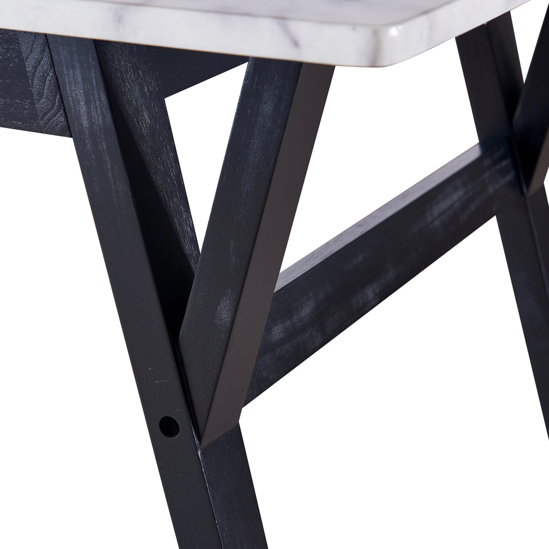 Teamson Home Ashton Rectangular Marble-Look Dining Table with Wood Base, Marble/Black -FINAL SALE