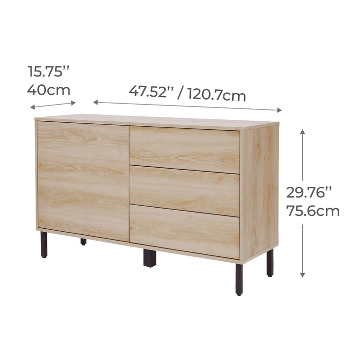 The sideboard is shown with dimensions.