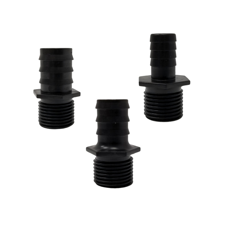 A photo of three nozzles to a submersible pump