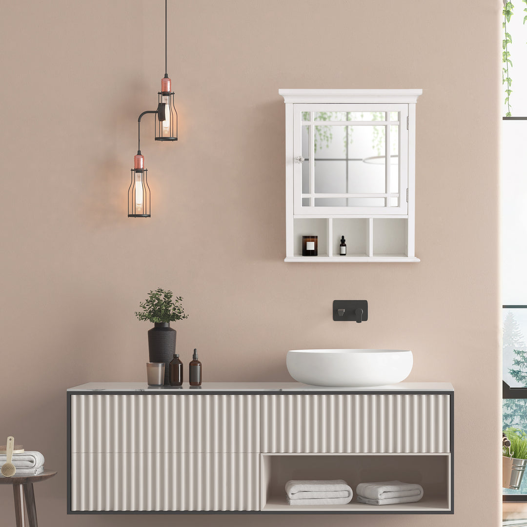 A white wall cabinet over a sink