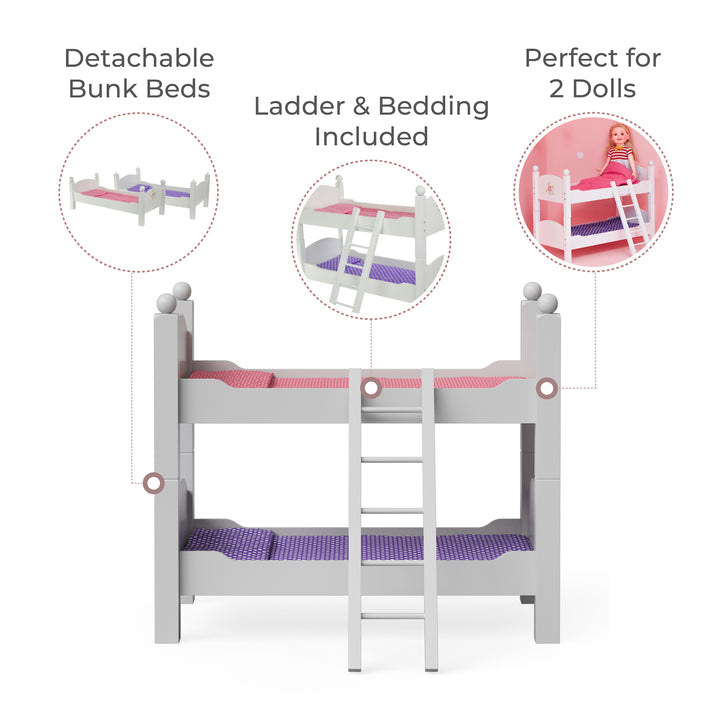 Olivia's Little World Polka Dots Princess 18" Dolls Bunk Bed, White