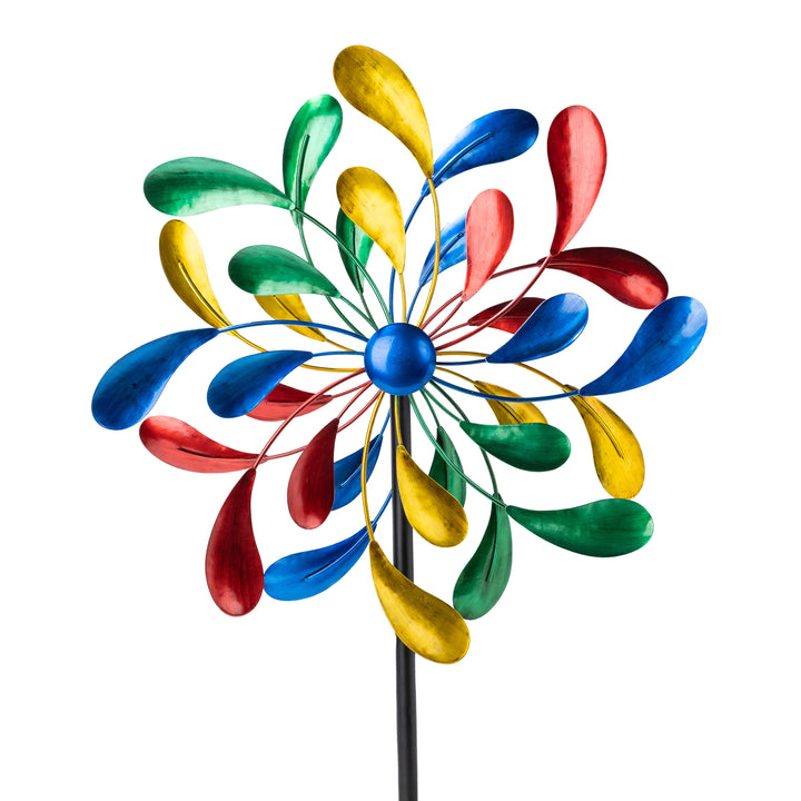 Closeup of windspinner petals - blue, red, green and yellow