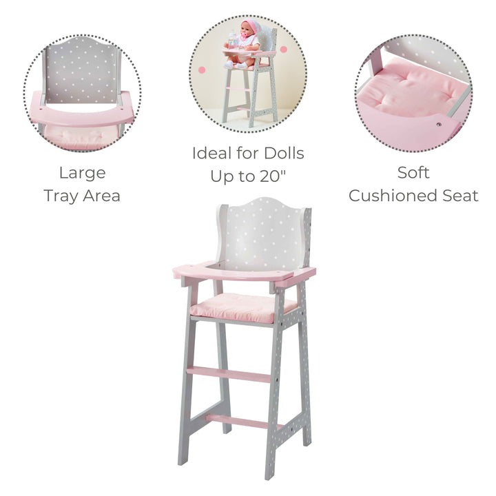 Olivia's Little World Polka Dots Princess Kids Baby Dolls High Chair, Gray
