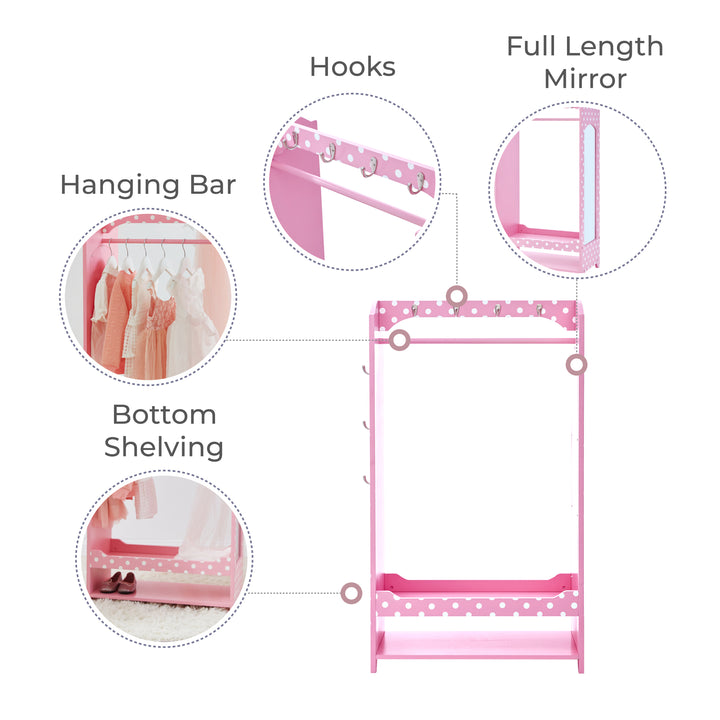 Fantasy Fields Kids Polka Dots Clothing Rack with Storage, Pink- FINAL SALE