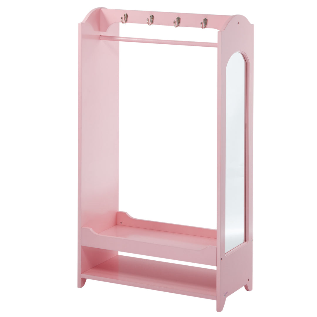 A Fantasy Fields Little Princess Clothing Rack with Storage in pink.