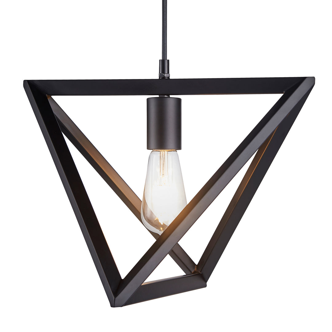 Teamson Home Armonia Geometric Pendant Lamp, Black with exposed lightbulb.