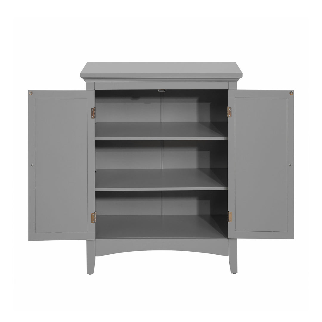 Teamson Home Gray Glancy Floor Cabinet with two louvered doors with the doors open