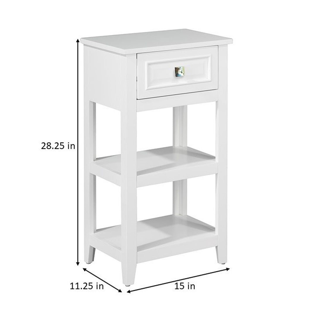 Dimensions in inches  of the Teamson Home Dawson Accent Table with storage drawer and shelves, White