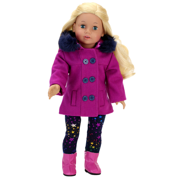 Sophia's 3 Piece Peacoat, Leggings and Boots Set for 18'' Dolls, Magenta