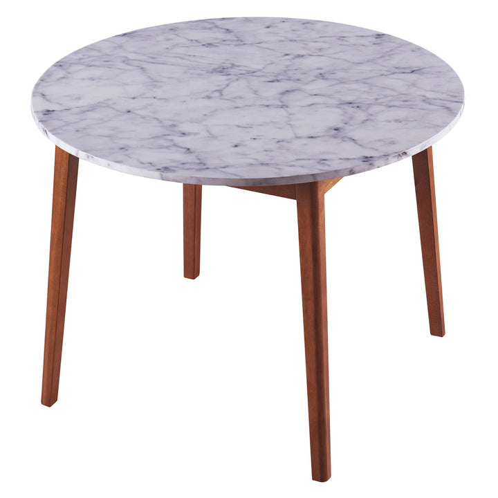 Teamson Home Ashton Wooden Round Dining Table with Faux Marble Top, White/Walnut