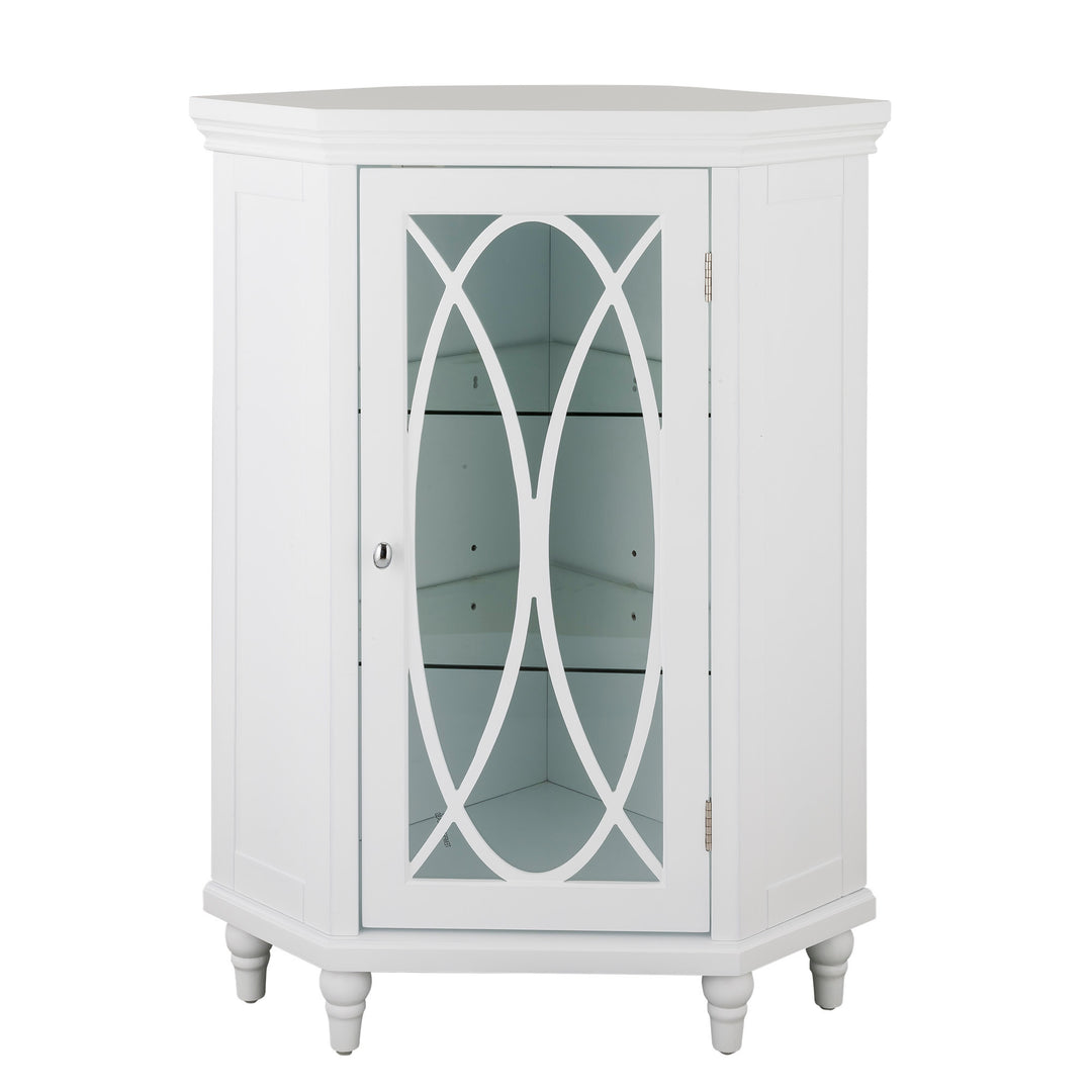 White Teamson Home Florence Corner Floor Cabinet with lattice-designed glass panel door