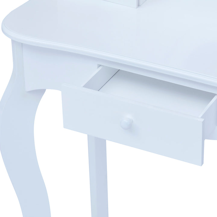 A Fantasy Fields Little Princess Rapunzel Vanity with Mirror, Drawers and Stool, White.