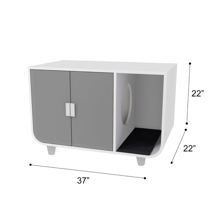 Dimensions of the cat enclosure listed in inches and centimeters.