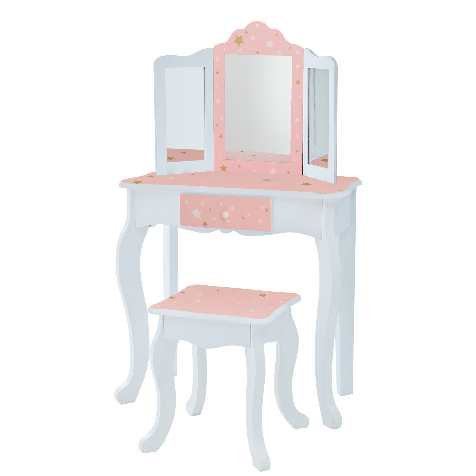 Set Child | Vanity Mirror Pink Set Fields White Vanity | with Fantasy Kids – Girls Vanity | Teamson