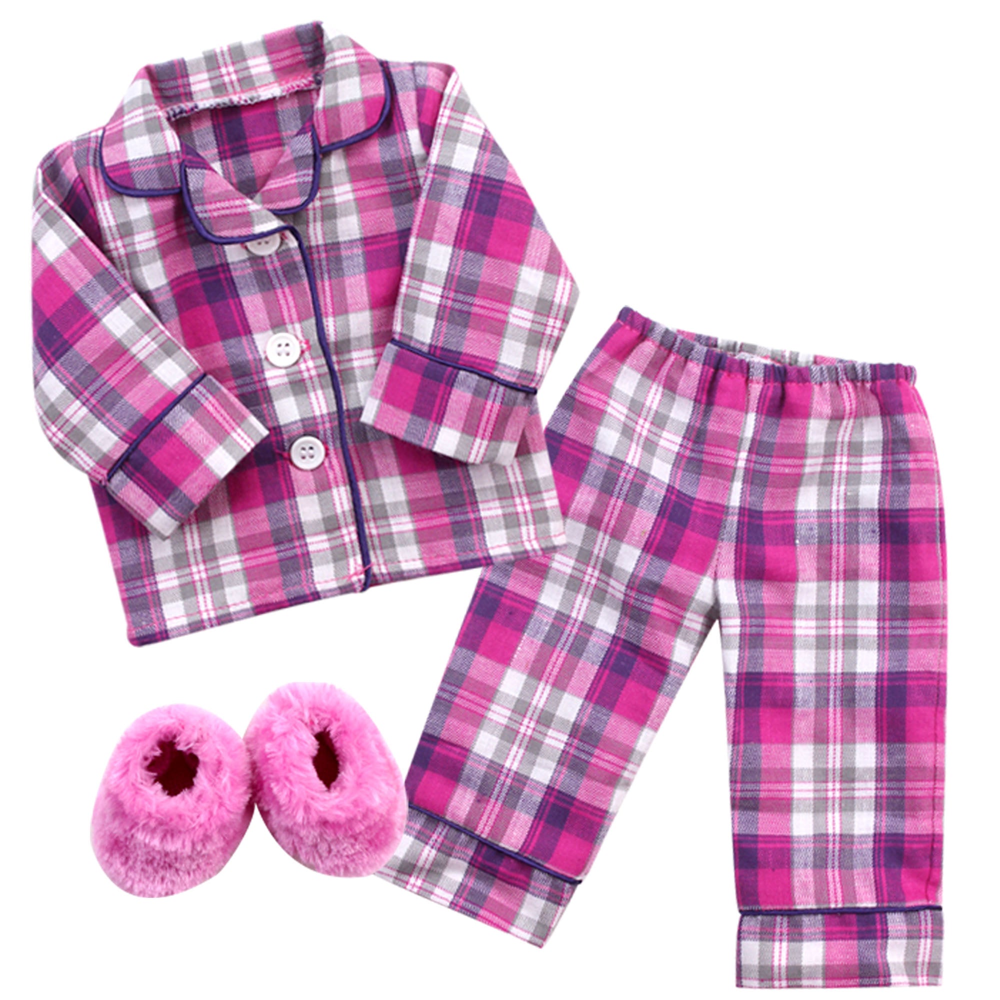 Sophia's Flannel Pajama & Slippers Set for 18'' Dolls, Pink – Teamson