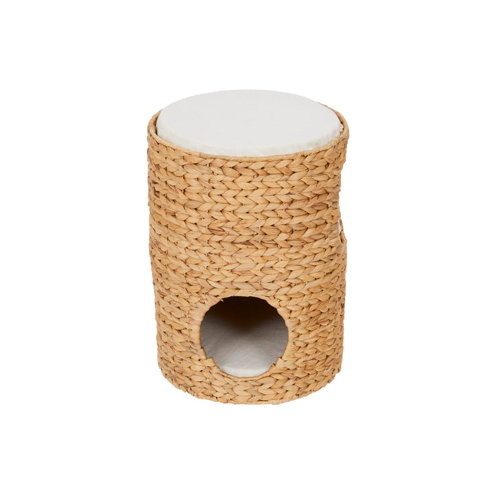 Teamson Pets Neith Wicker Seagrass 3-Tier Cat Bed Condo with Cushions, Tan/Cream