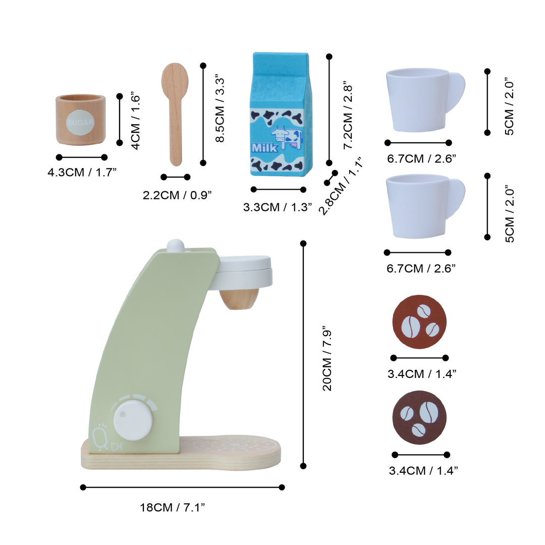 Teamson Kids - Little Chef Frankfurt Wooden Coffee machine play kitchen accessories with dimensions