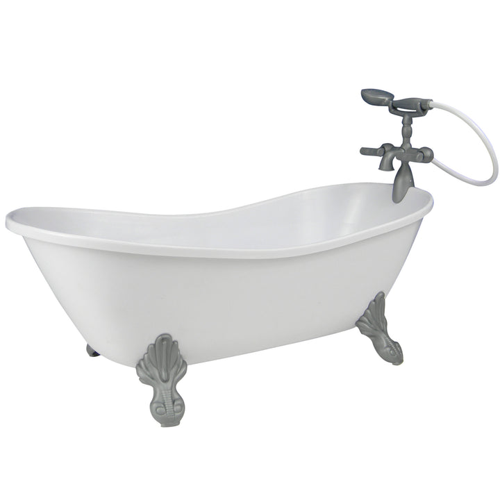 A white Sophia's Classic Clawfoot Bathtub Pretend Furniture for 18" Doll with accessories included, on a white background for pretend play.