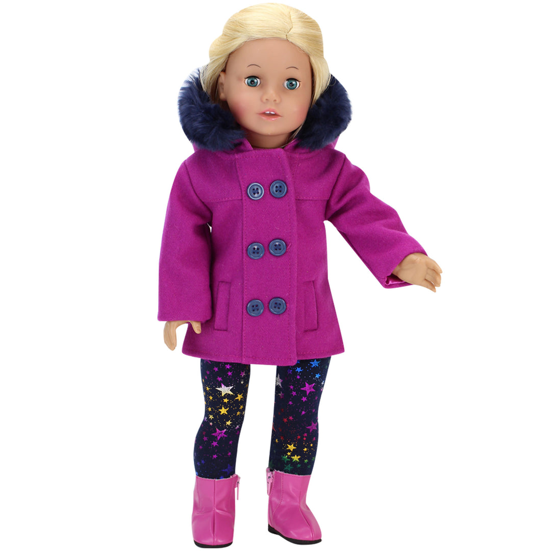 Sophia's 3 Piece Peacoat, Leggings and Boots Set for 18'' Dolls, Magenta