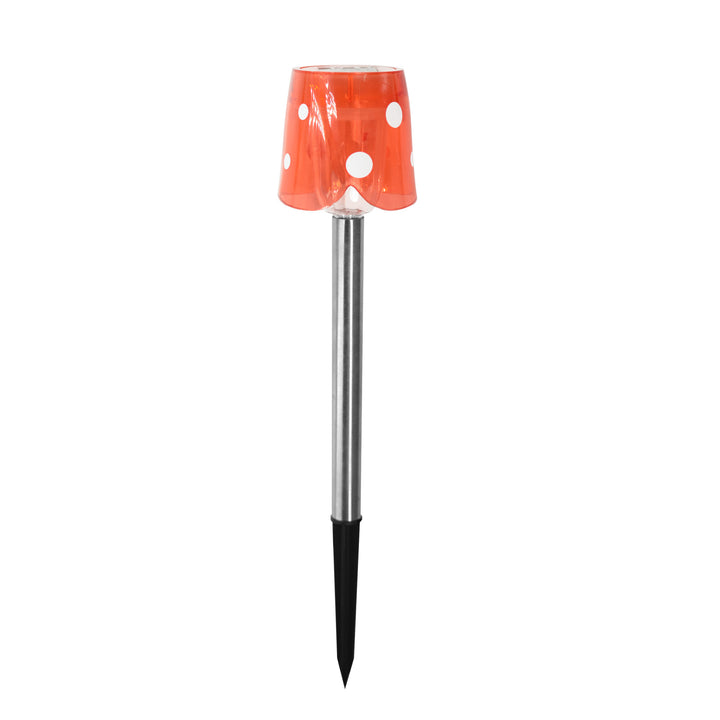 Teamson Home Mini Solar Stake Light, red with white polka dots, on a ground spike