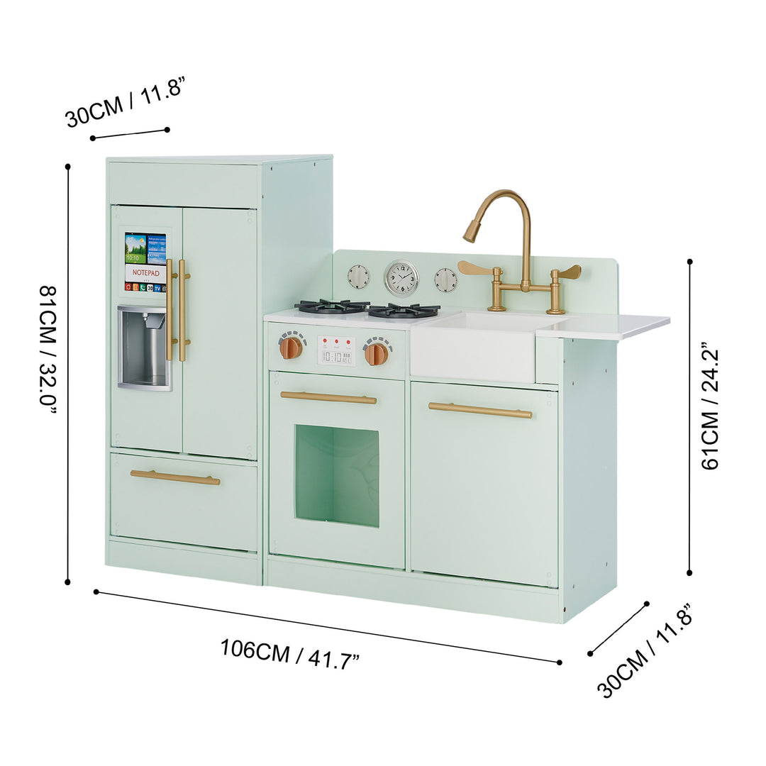 Children's Teamson Kids Little Chef Charlotte Modern Play Kitchen, Mint/Gold with realistic details and dimensions.