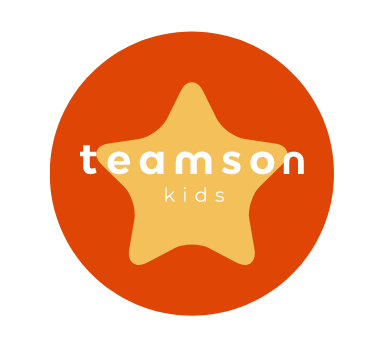 Teamson Kids logo featuring an orange circle with a yellow star in the middle and the words teamson kids in white Monteserrat font