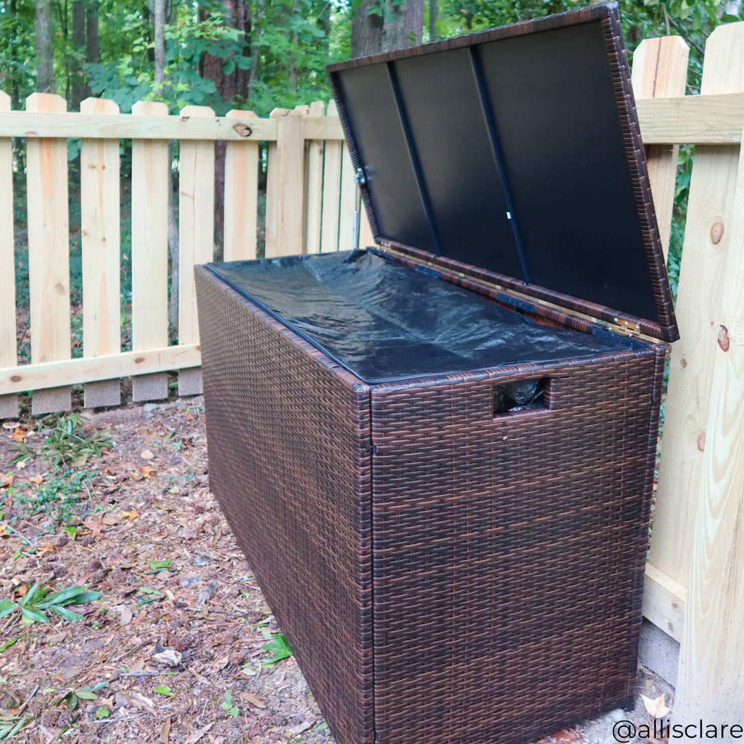 Teamson Home Outdoor 154-Gallon PE Rattan Deck Box for Cushions or Pool Accessory Storage, Brown- FINAL SALE
