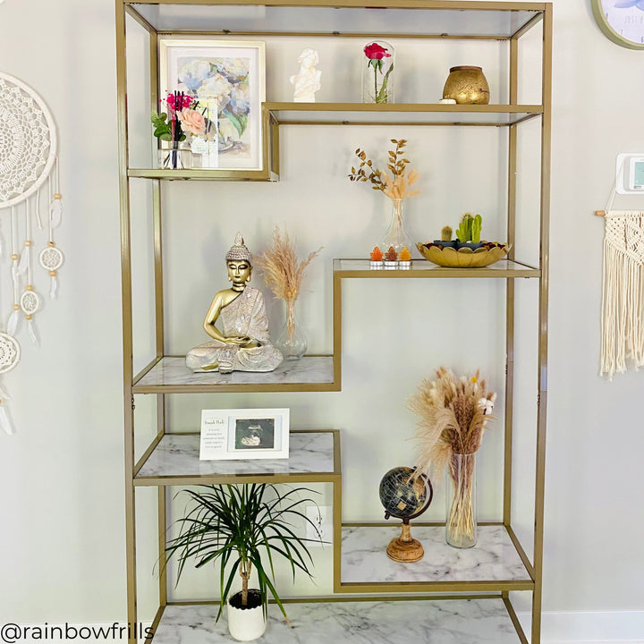 Teamson Home Marmo Modern Marble-Look 5-Tier Display Shelf, Marble/Brass- FINAL SALE