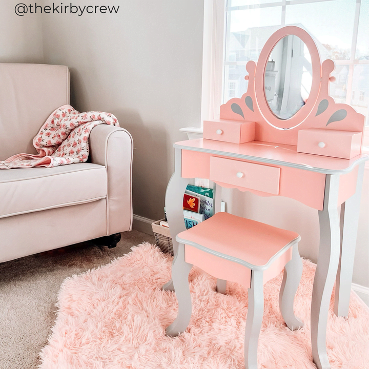 Fantasy Fields Rapunzel Kids Vanity Table & Stool, Pink & Gray