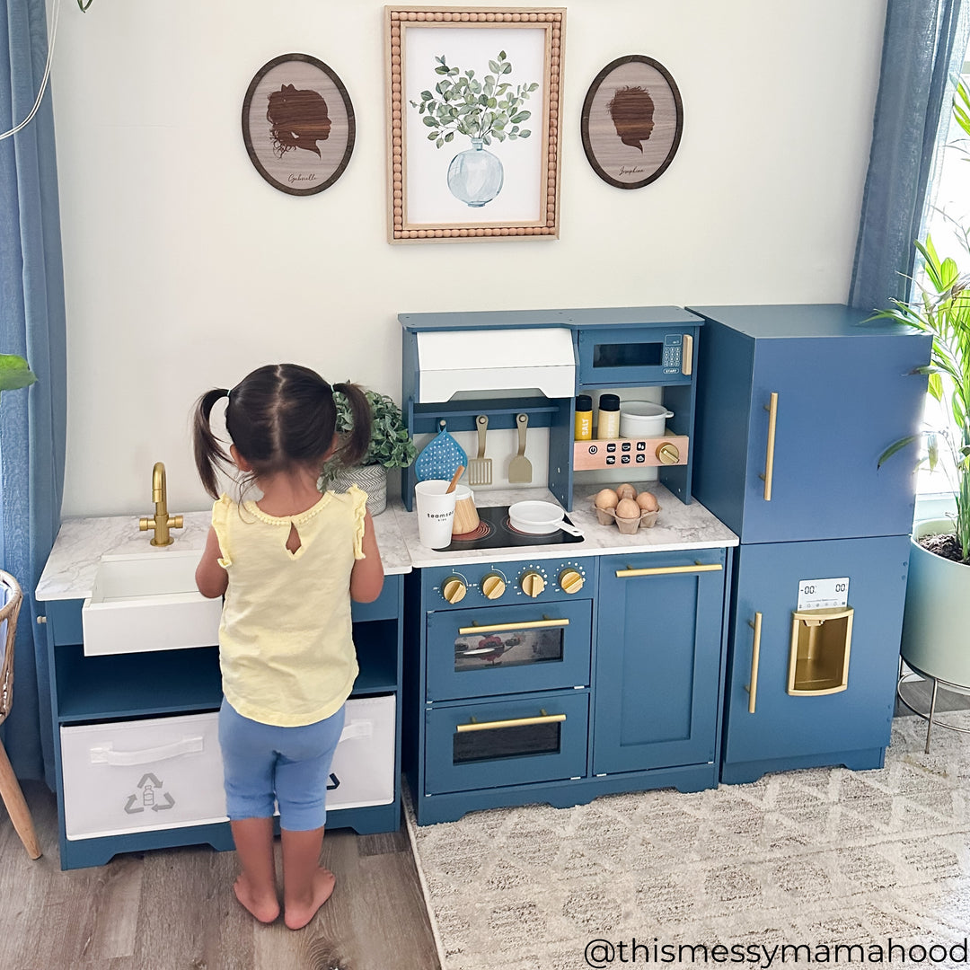 Pictured: Teamson Kids Little Chef Atlanta Modular Play Kitchen in Blue / Gold