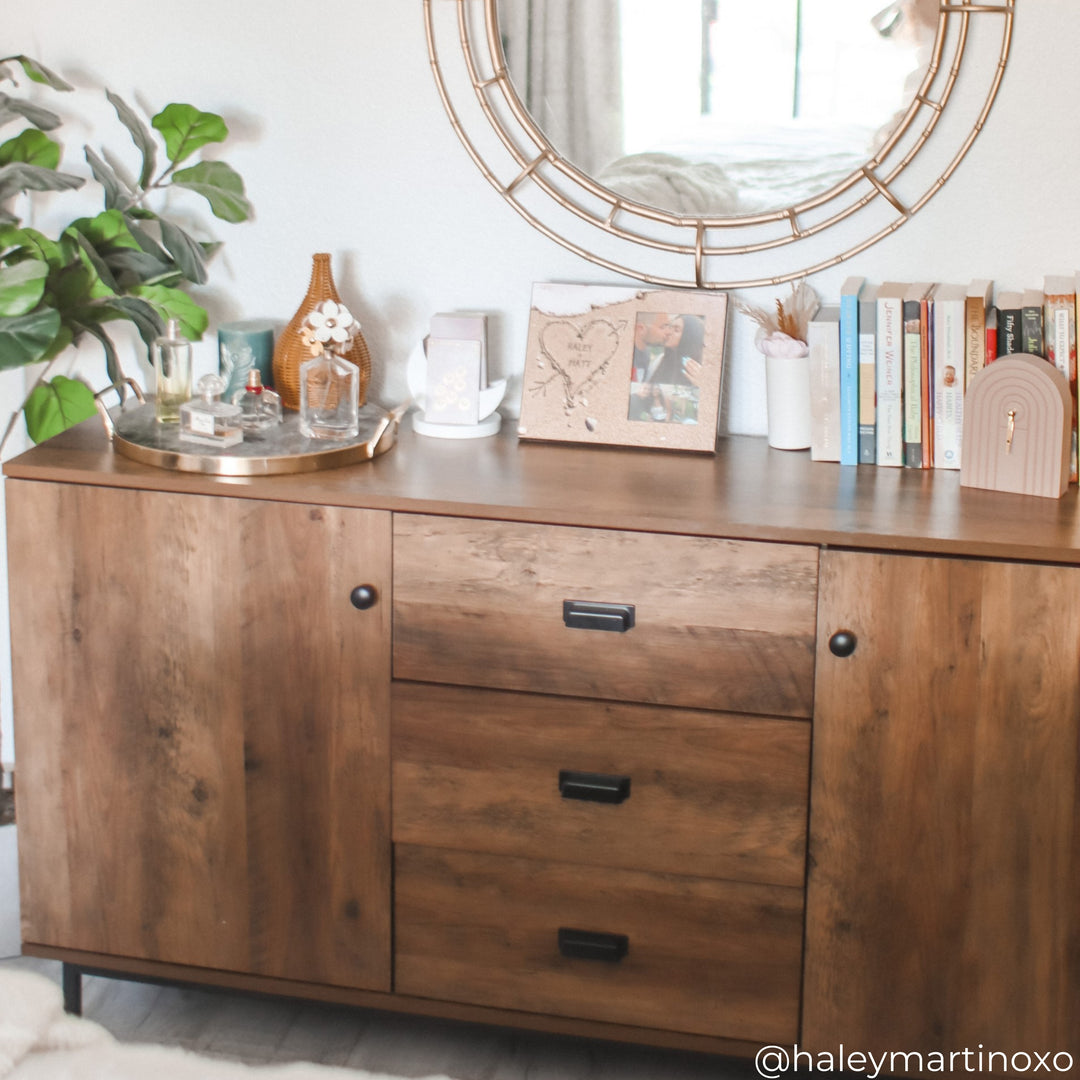 Pictured: Teamson Home's Brooklyn Sideboard with Brown Acacia Wood finish and Matte Black hardware