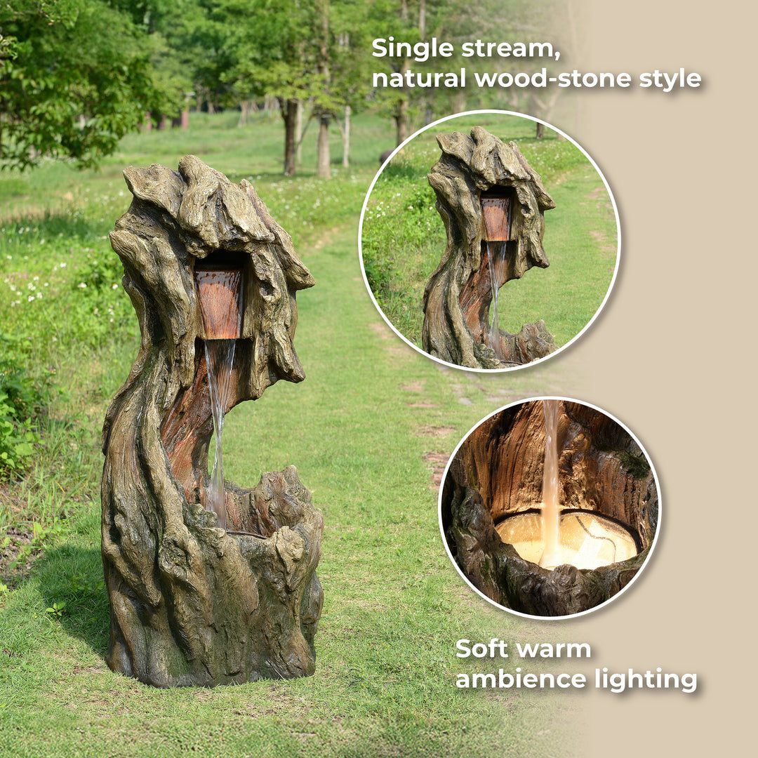 Forest-Inspired Cascade Water Fountain Outdoor Garden with LED Light
