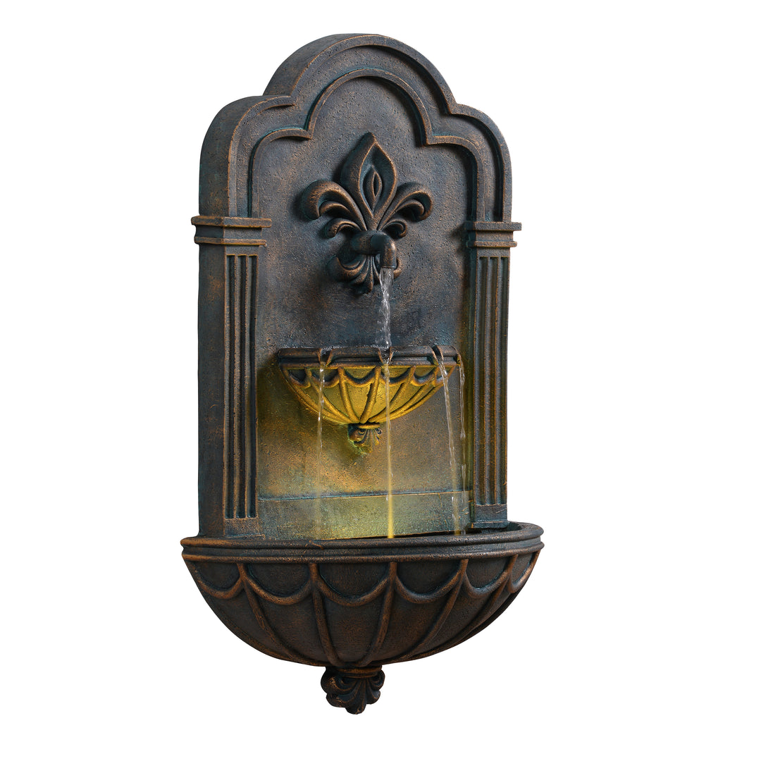 Fleur-de-lis Outdoor Water Fountain with Warm Glow Lighting