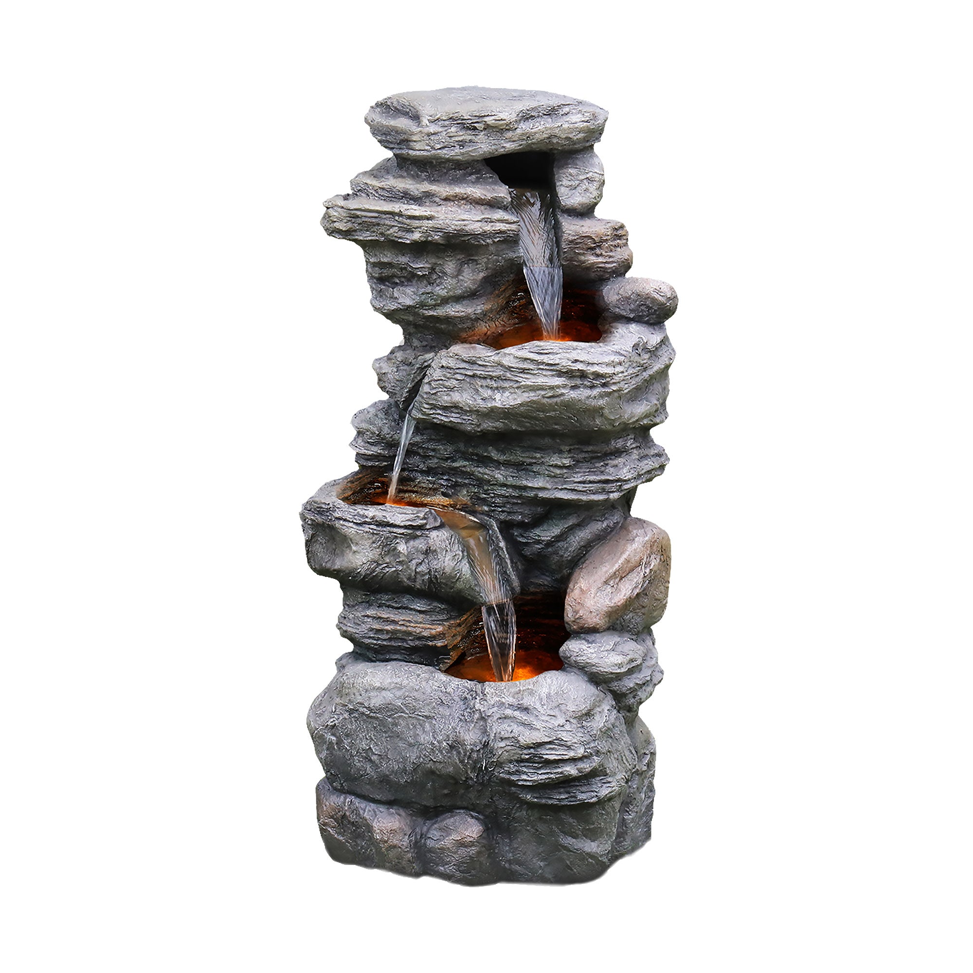 Teamson Home Indoor/Outdoor 4-Tier Stacked Stone-Look Tall Waterfall Fountain with LED Lights