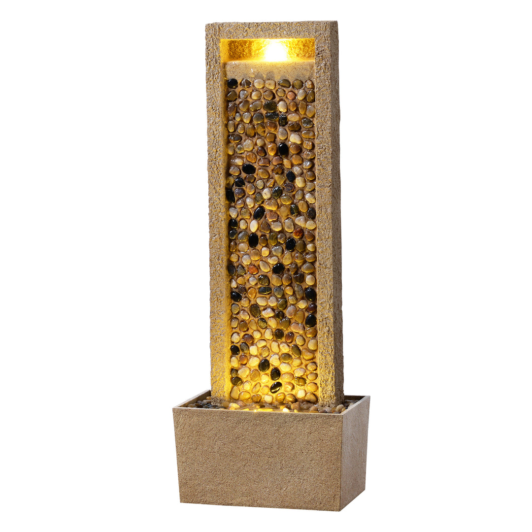 River Rocks Outdoor Water Fountain with Warm Glow Lighting