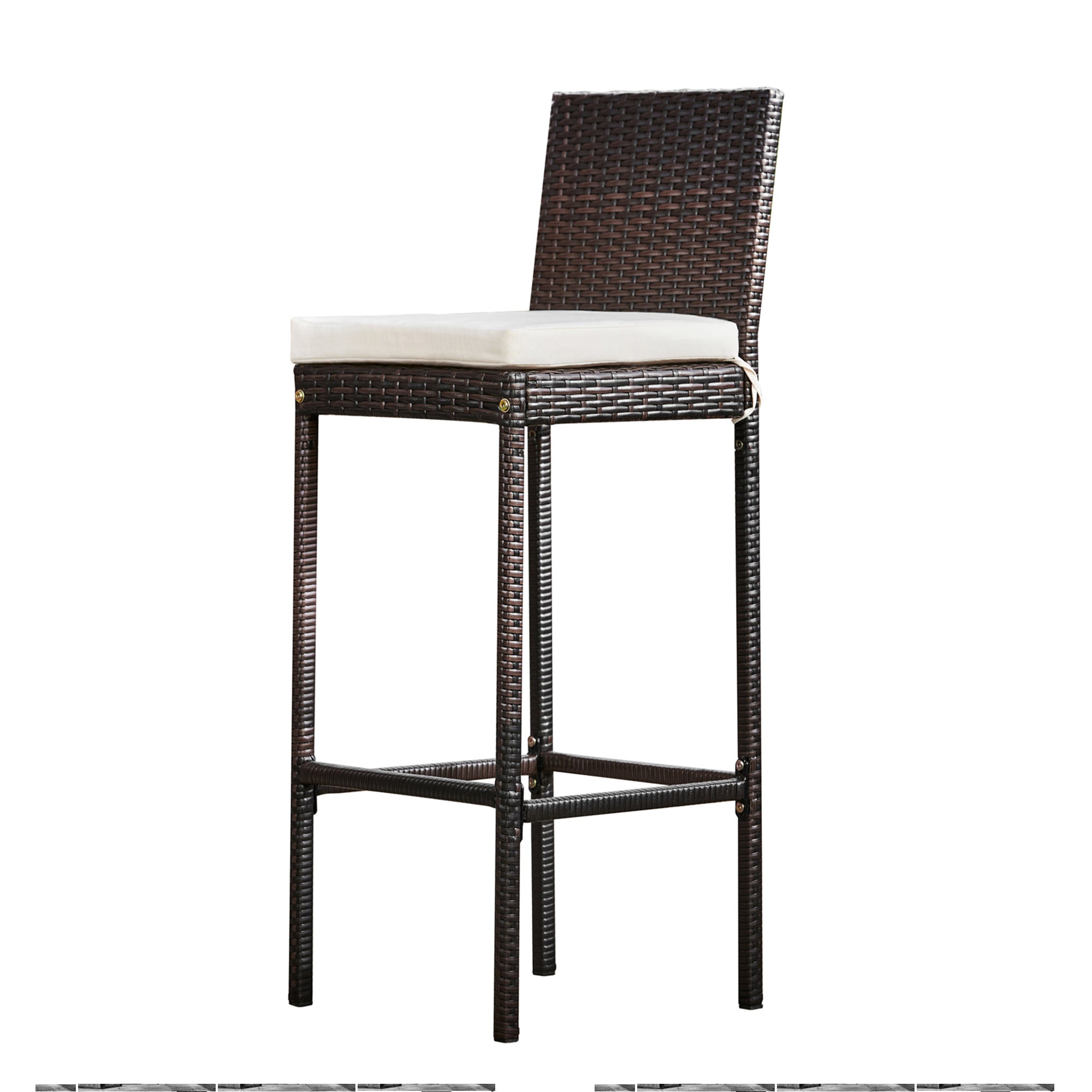 Teamson Home 5 Pc Outdoor Wicker Dining Set with Acacia Tabletop and Cushions, Brown